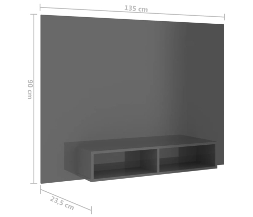 Mueble TV de pared contrachapado gris brillante 135x23,5x90 cm