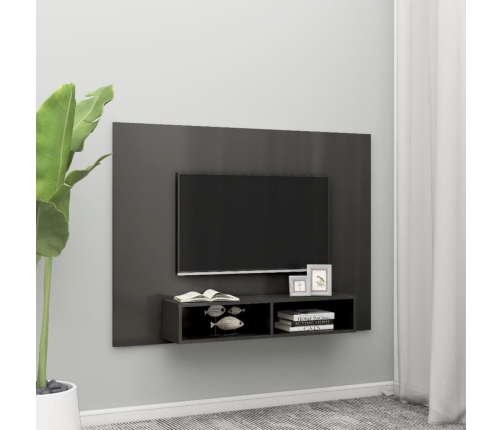 Mueble TV de pared contrachapado gris brillante 135x23,5x90 cm