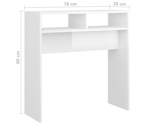 Mesa consola madera de ingeniería blanco brillo 78x30x80 cm