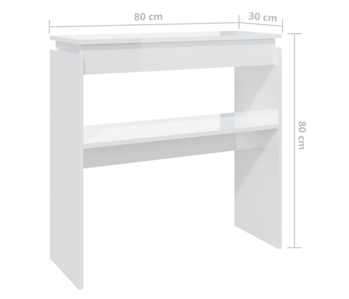 vidaXL Mesa consola madera contrachapada blanco brillante 80x30x80 cm