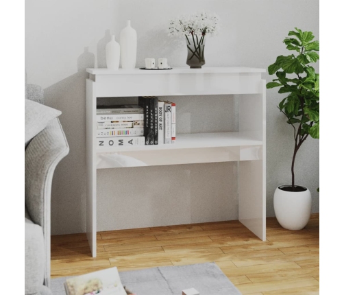 vidaXL Mesa consola madera contrachapada blanco brillante 80x30x80 cm