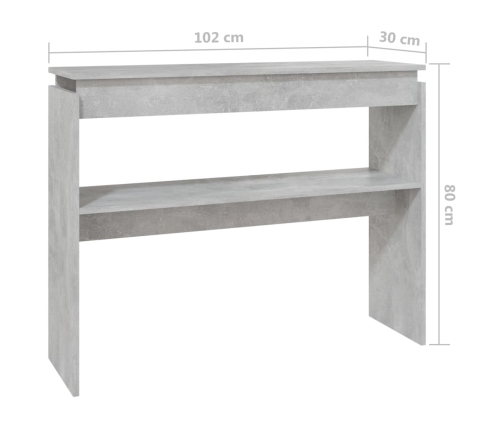 vidaXL Mesa consola madera contrachapada gris hormigón 102x30x80 cm