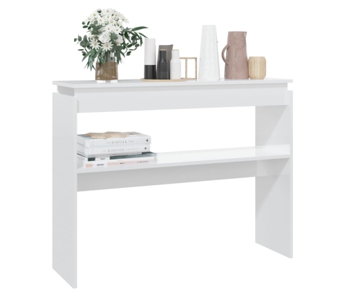 vidaXL Mesa consola madera contrachapada blanco brillante 102x30x80 cm