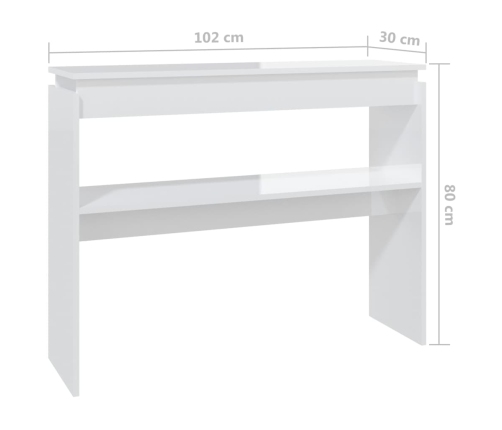 vidaXL Mesa consola madera contrachapada blanco brillante 102x30x80 cm