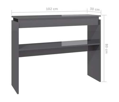 Mesa consola madera contrachapada gris brillante 102x30x80 cm