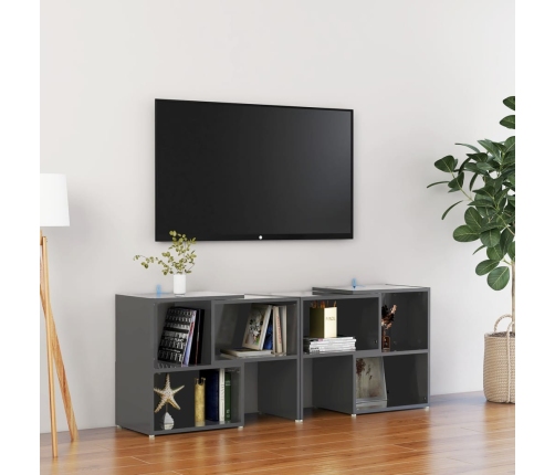 vidaXL Mueble de TV madera contrachapada gris brillante 104x30x52 cm