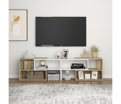 Mueble de TV madera contrachapada blanco y roble 149x30x52 cm