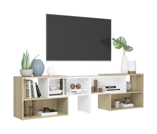 Mueble de TV madera contrachapada blanco y roble 149x30x52 cm