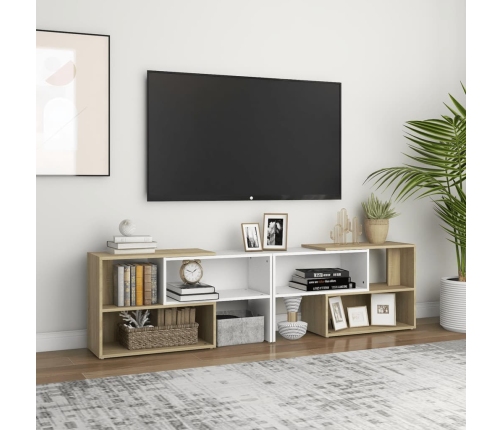 Mueble de TV madera contrachapada blanco y roble 149x30x52 cm