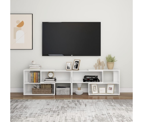 Mueble de TV madera contrachapada blanco brillante 149x30x52 cm