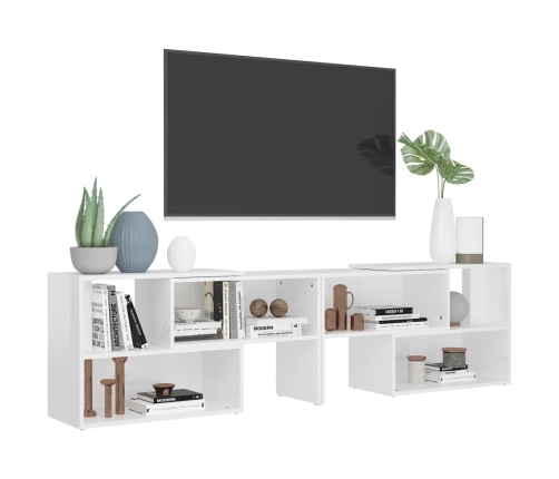 Mueble de TV madera contrachapada blanco brillante 149x30x52 cm