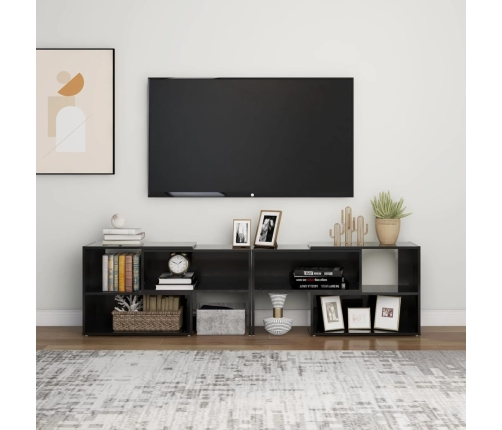 Mueble de TV madera contrachapada negro brillante 149x30x52 cm