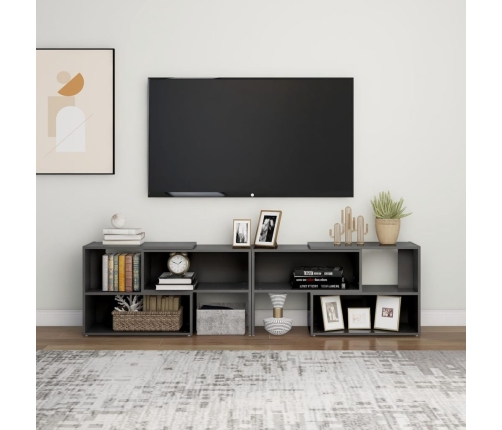 Mueble de TV madera contrachapada gris brillante 149x30x52 cm