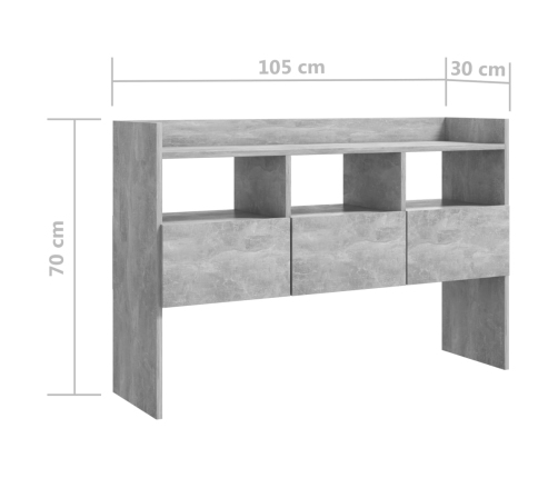 Aparador de madera contrachapada gris hormigón 105x30x70 cm