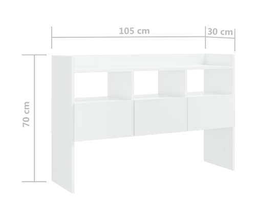 Aparador de madera contrachapada blanco brillante 105x30x70 cm