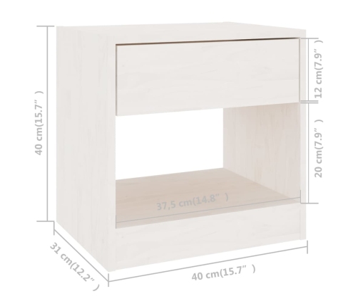 Mesitas de noche 2 uds madera maciza de pino blanca 40x31x40 cm