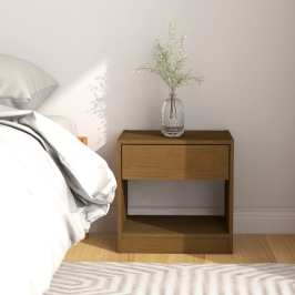 Mesita de noche madera maciza de pino marrón miel 40x31x40 cm