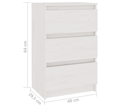 Mesita de noche madera maciza de pino blanca 40x29,5x64 cm