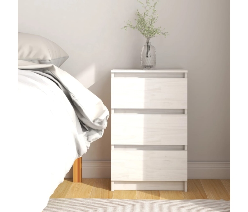 Mesita de noche madera maciza de pino blanca 40x29,5x64 cm