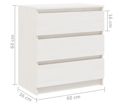 Mesita de noche madera maciza de mango blanco 60x36x64 cm