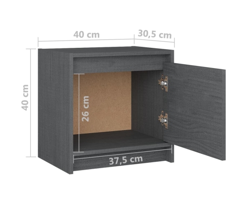 Mesitas de noche 2 uds madera maciza pino gris 40x30,5x40 cm