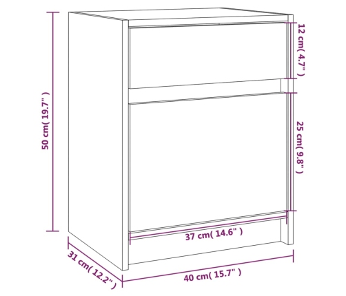 Mesita de noche madera maciza de pino 40x31x50 cm