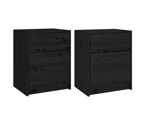 Mesitas de noche 2 uds madera maciza pino negro 40x31x50 cm