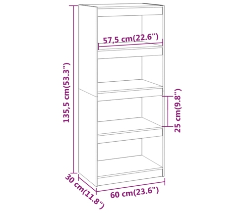 vidaXL Estantería/divisor de espacios madera de pino 60x30x135,5 cm