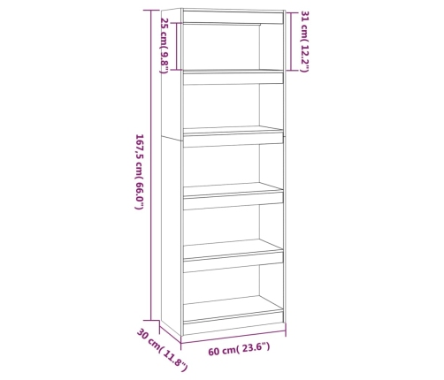 vidaXL Estantería/divisor de espacios madera de pino 60x30x167,5 cm