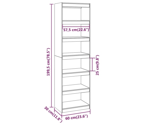 vidaXL Estantería/divisor de espacios madera pino blanco 60x30x199,5cm