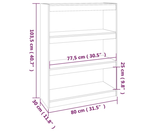 vidaXL Estantería/divisor de espacios madera de pino 80x30x103,5 cm