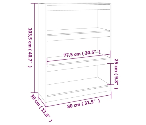 vidaXL Estantería/divisor de espacios madera pino negro 80x30x103,5 cm