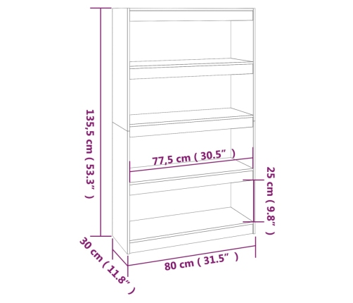 vidaXL Estantería/divisor de espacios madera de pino 80x30x135,5 cm