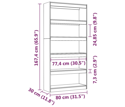 vidaXL Estantería/divisor de espacios madera de pino 80x30x167,4 cm