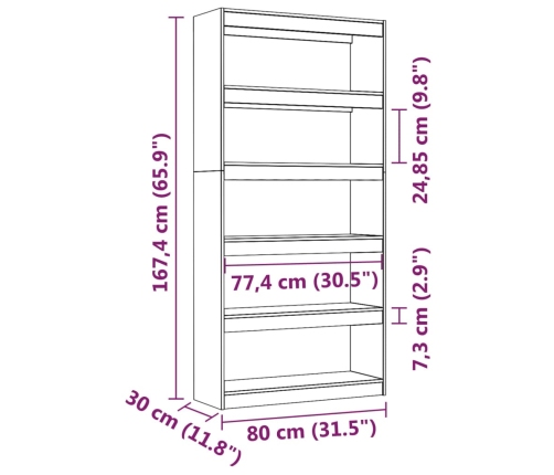 vidaXL Estantería/divisor de espacios madera pino gris 80x30x167,4 cm