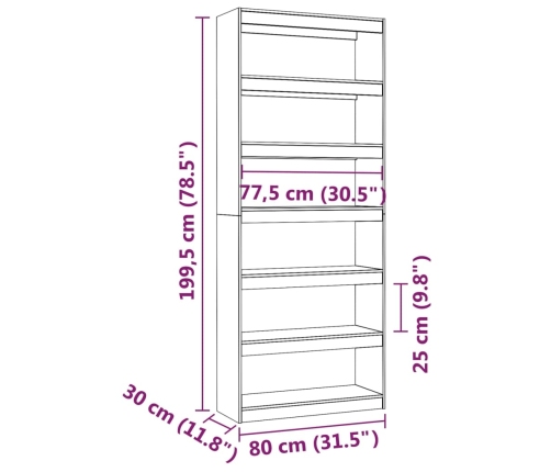 Estantería/divisor de espacios madera de pino 80x30x199,5 cm
