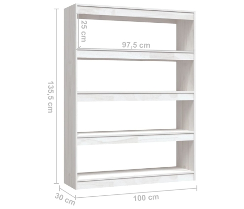 Estantería divisor de espacios pino blanco 100x30x135,5 cm