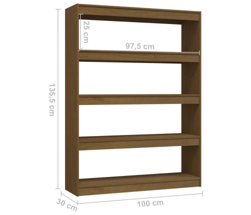 Estantería divisor de espacios pino marrón miel 100x30x135,5cm