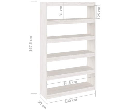 Estantería/divisor de espacios pino blanco 100x30x167,5 cm