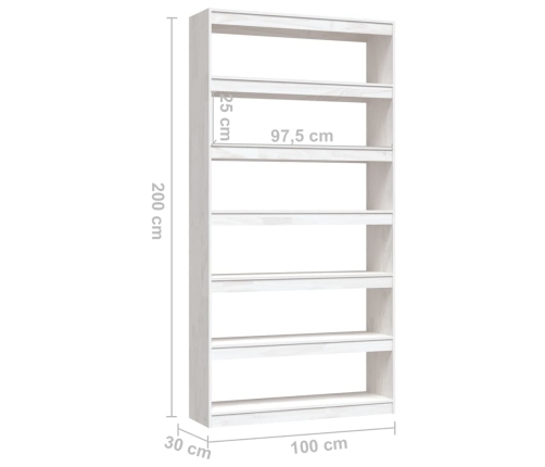 Estantería divisor de espacios madera pino blanco 100x30x200 cm