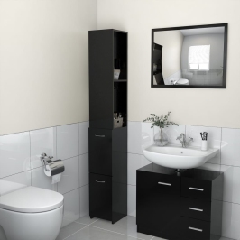 Armario de baño madera contrachapada negro 25x26,5x170 cm