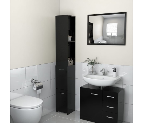 Armario de baño madera contrachapada negro 25x26,5x170 cm