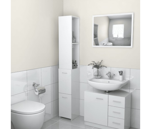 Armario baño madera contrachapada blanco brillo 25x26,5x170 cm