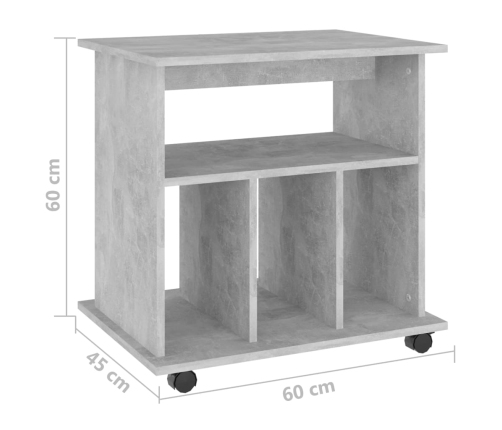 Armario ruedas madera contrachapada gris hormigón 60x45x60 cm