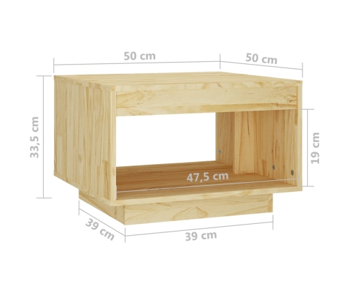 Mesa de centro de madera maciza de pino 50x50x33,5 cm