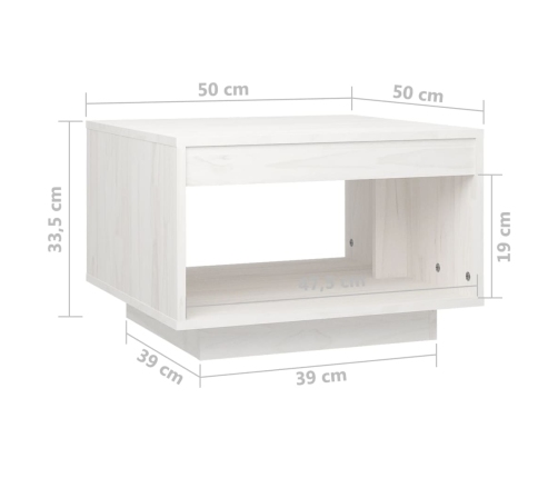 vidaXL Mesa de centro de madera maciza de pino blanco 50x50x33,5 cm