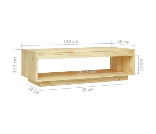 Mesa de centro de madera maciza de pino 110x50x33,5 cm