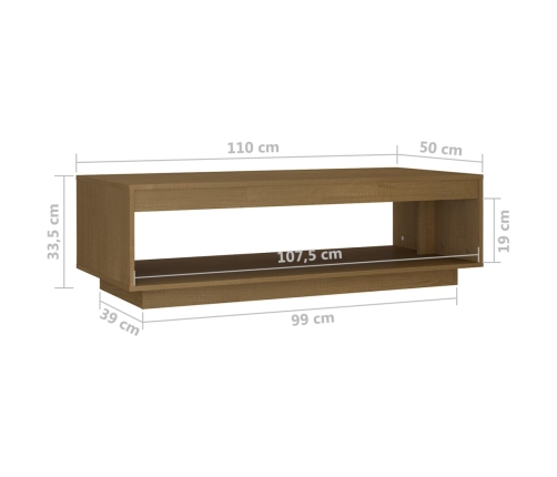 vidaXL Mesa de centro de madera maciza pino marrón miel 110x50x33,5 cm