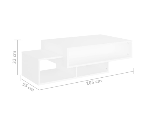 Mesa de centro madera contrachapada blanco 105x55x32 cm