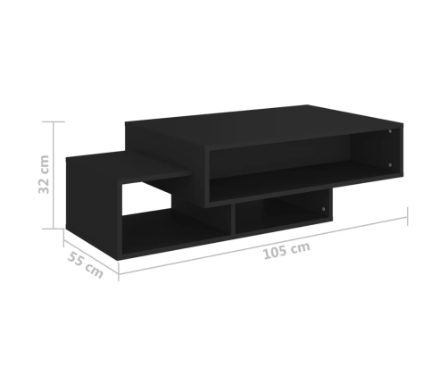 Mesa de centro madera ingeniería negra 105x55x32 cm